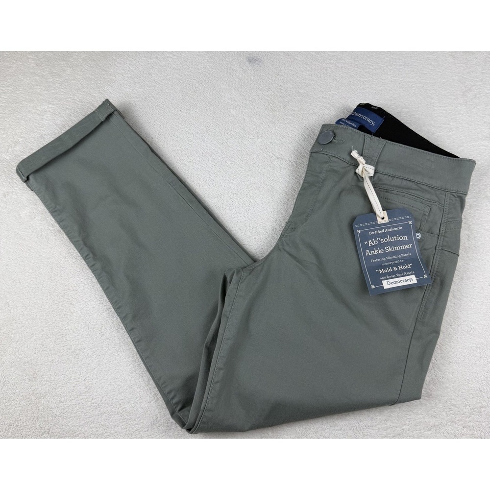 NWT-Democracy Ab Solution Ankle Skimmer Olive Green Pants Elastic Waist Size 4 - Picture 12 of 16